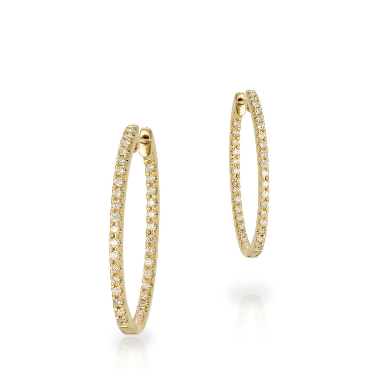 14 kt. yellow gold and diamond 'inside out' oval hoop earrings - .65 cts. total weight. H color, I2 clarity
