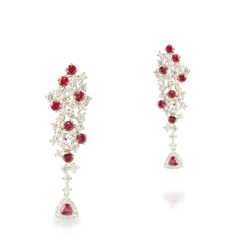 Pair of drop earrings, crafted with diamonds and rubies, 2.68 carats of Ruby and 2.49 carats of diamonds, crafted in 18kt white gold. 
