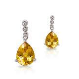 14KT White Gold Pear Shaped Citrine Earrings With Diamond Accent