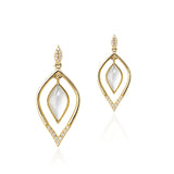 14KT Yellow Gold White Mother Of Pearl and Diamond Drop Earrings