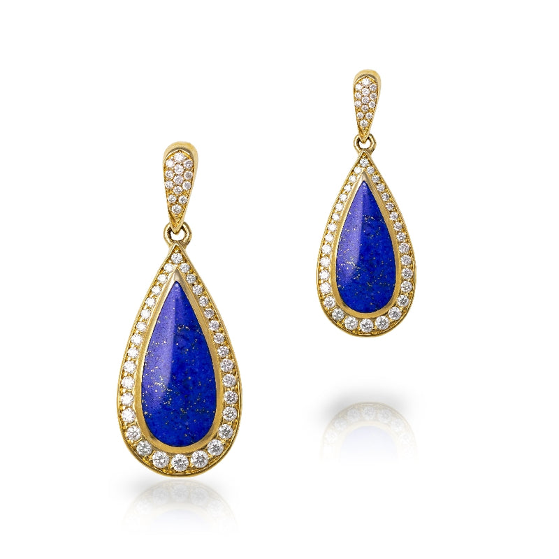 14 kt. yellow gold lapis and diamond earrings - .52 ct. total weight diamonds