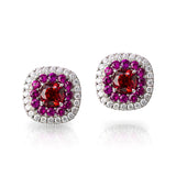 RED SAPPHIRE AND RUBY HALO EARRINGS, sapphire 1.99ctw and ruby 1.01ctw, diamonds .60ctw.