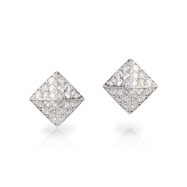 14k White Gold Pave Pyramid Stud Earrings .76 Dia ctw