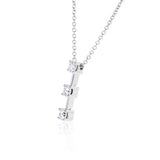 14kt white gold triple diamond pendant, each diamond is set in a 4 prong setting. The diamonds have a combined total weight of approx0.89cttw. G-H Color, VS1 Clarity.