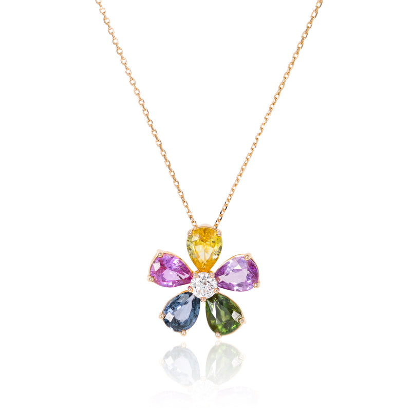 Multi-Colored Sapphire Flower Pendant