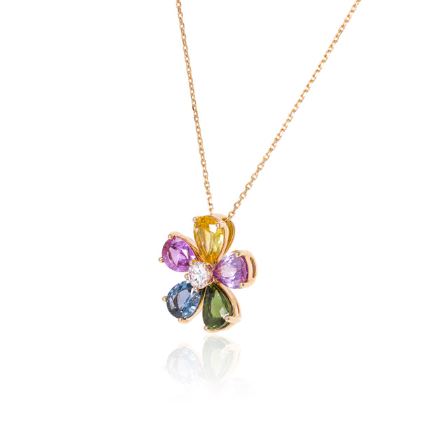 Multi-Colored Sapphire Flower Pendant