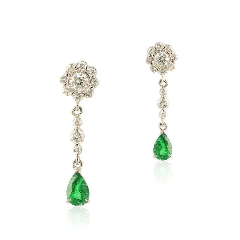 18KT White Gold Emerald & Diamond Earrings