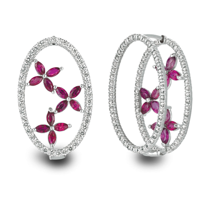 18kt White Gold Minilok Miroir Oval Earrings With Marquis Motif