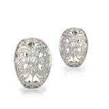 Antique style Platinum and diamond earrings, half hoop with scroll detail work.
