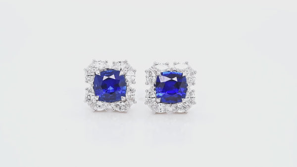 Cushion Sapphire & Marquise Diamond Earrings