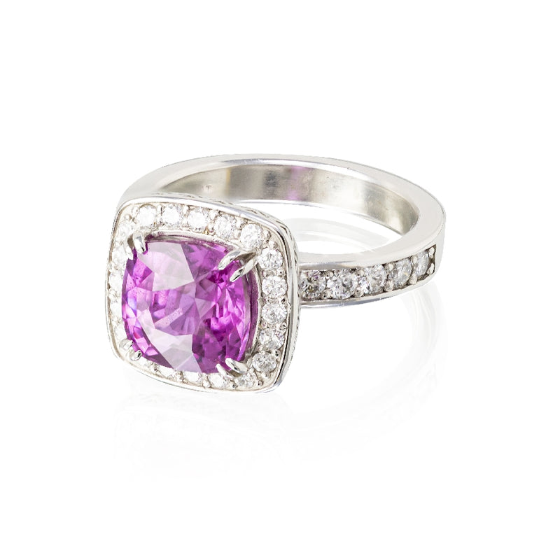 Cushion Pink Sapphire & Diamond Ring