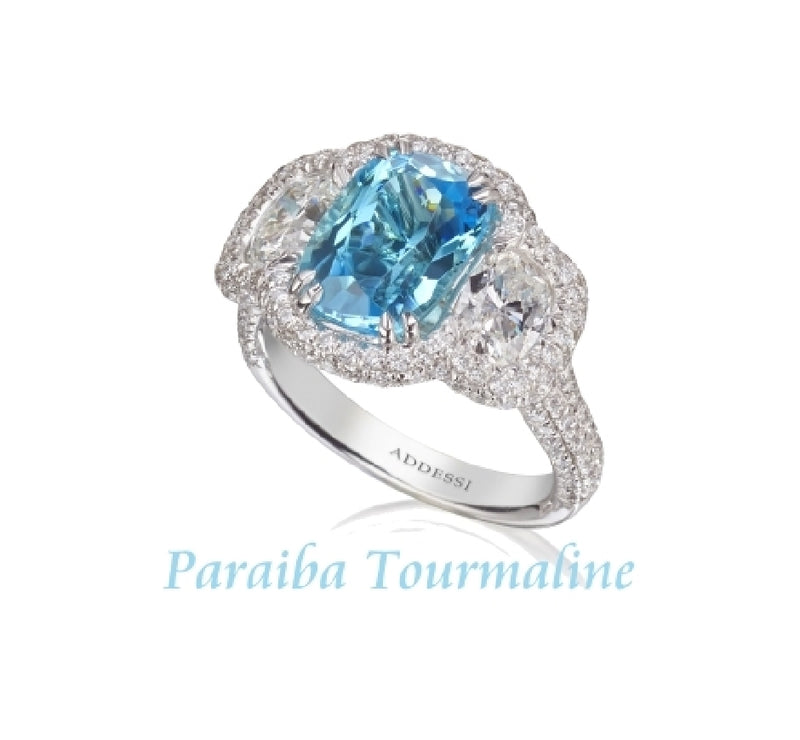 Platinum Diamond and Paraiba From Mozambique Tourmaline Ring