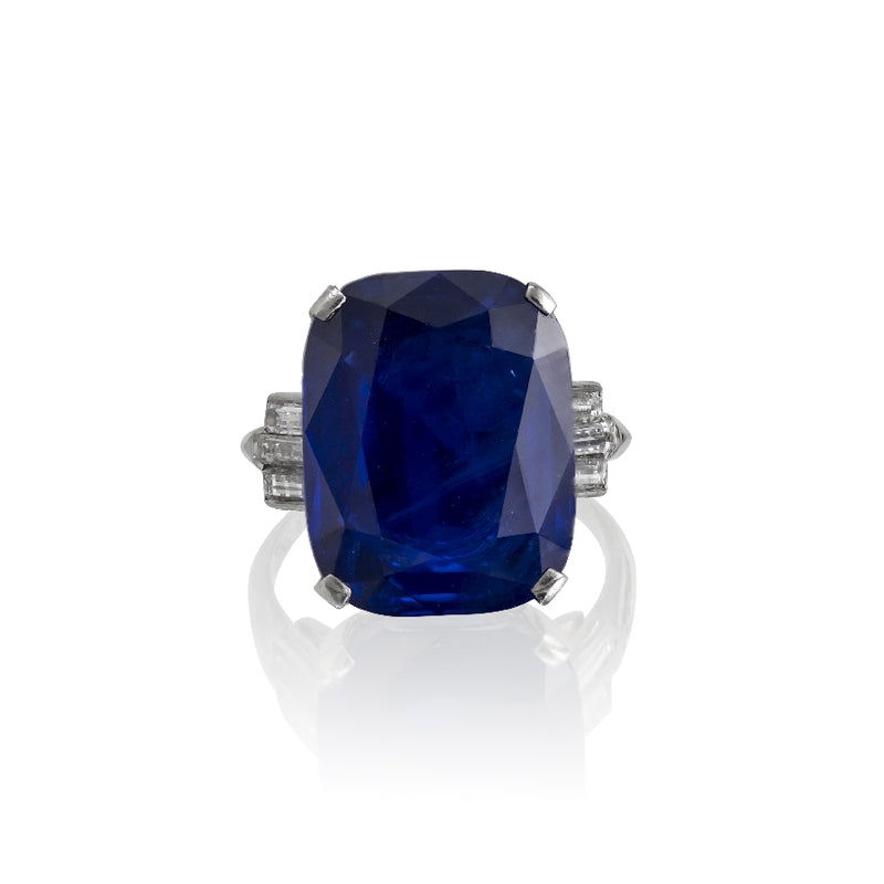 One Loose Burmese Blue Sapphire. 16.17 carats. AGS Report# 1084270. Natural Corundum. 17.43 x 13.68 x 6.07mm. Cushion Shaped, Mixed cut.