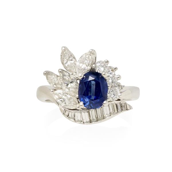 Diamond & Sapphire Ring with Accent Band
