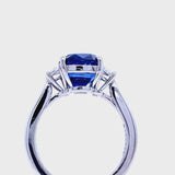 Cushion Blue Sapphire & Diamond Three Stone Ring