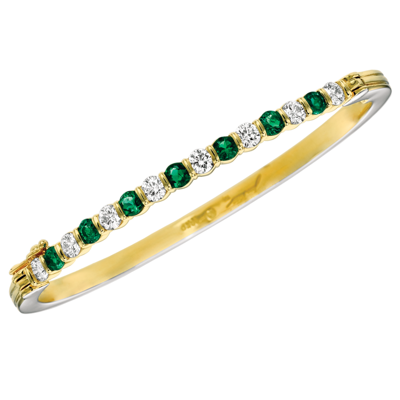 18KT Yellow Gold Diamond and Emerald Bangle