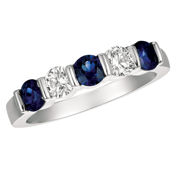 Platinum 5 Stone Diamond and Sapphire Ring