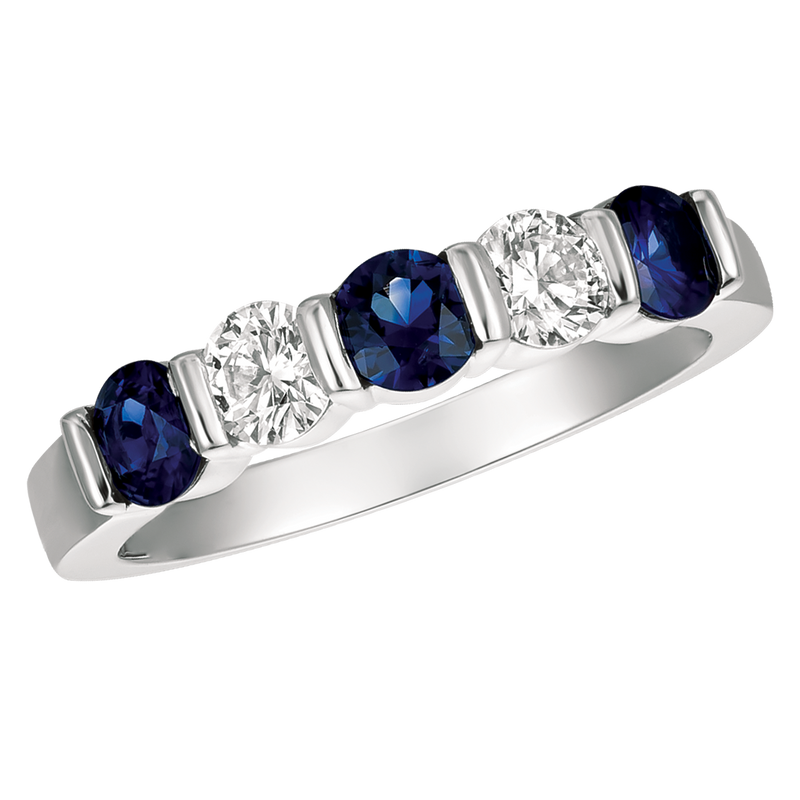 Platinum 5 Stone Diamond and Sapphire Ring