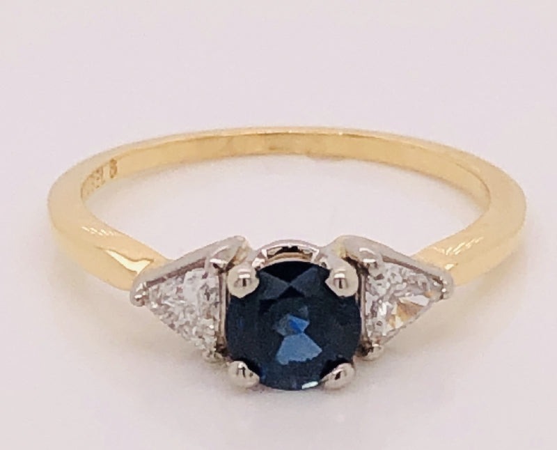 .73CTW Round Sapphire, Loose Stone (now set into 18kt. yg mount with 2 side diamond trapezoids.