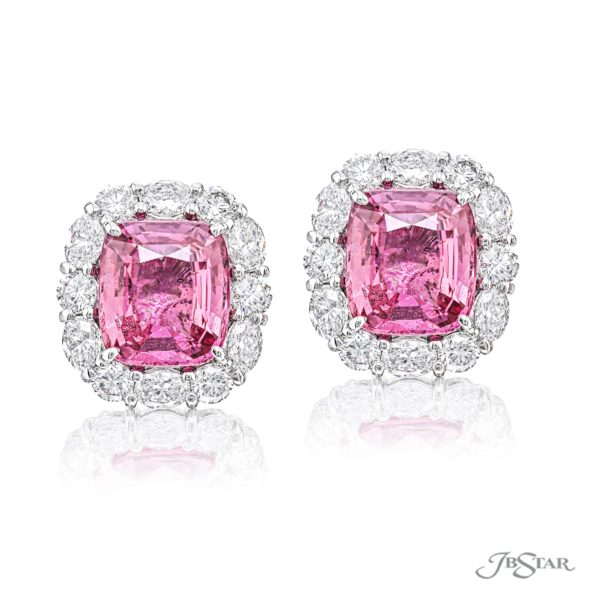 Pink Cushion Sapphire & Diamond Earrings