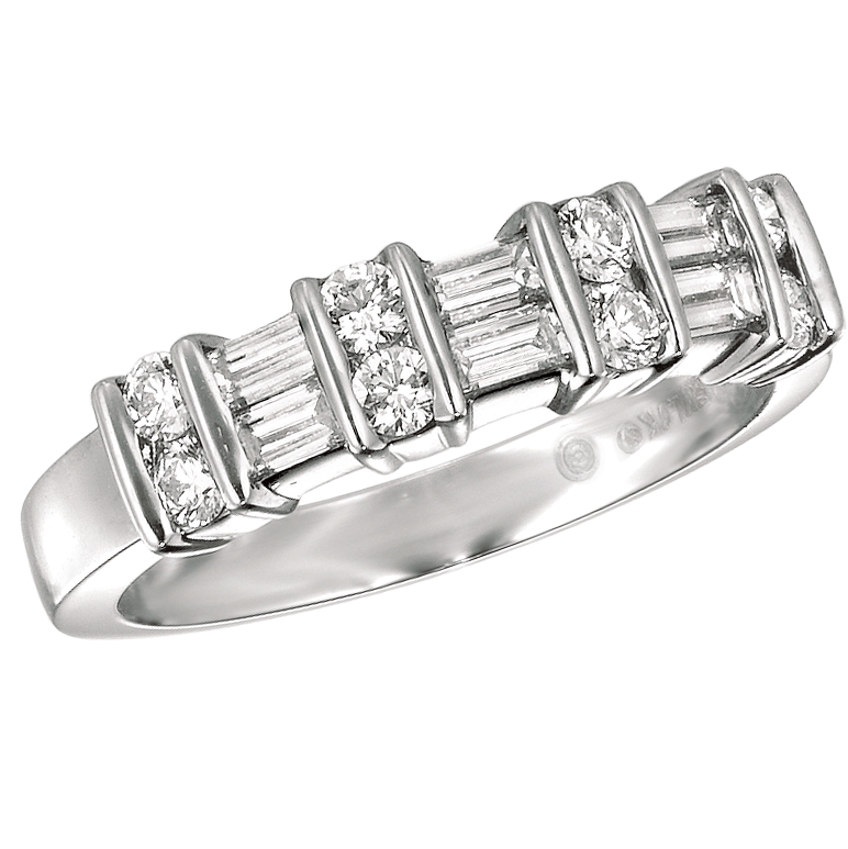 Platinum 2 Row Baguette and Round Ring