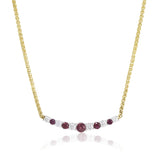 Addessi Smile necklace with Ruby and Diamonds, all round gems set in 18kt white gold with a wheat chain, 16' in length. The 6 diamonds measure 3.0,3.5 and 3.6mm =1.01cttw, the 5 ruby 3.0mm 3.9mm and 5mm =1.48ctw. Stamped Addessi ,Facets logo and 18kt