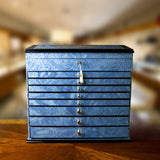 Tower Jewelry Box - Sea Blue- with drawers made in Sorrento, Italy