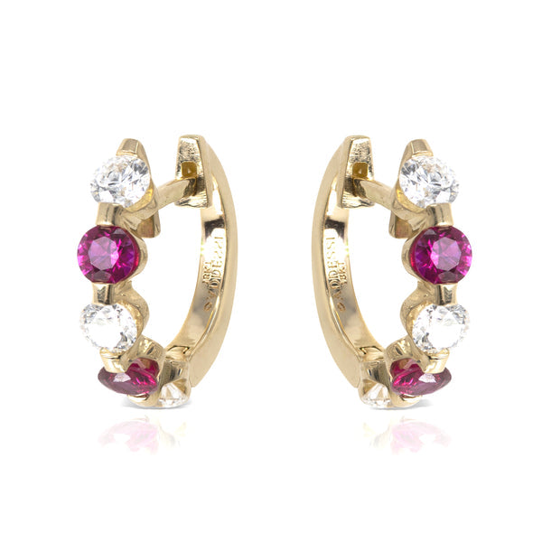 Addessi Diamond & Ruby Huggie Earrings