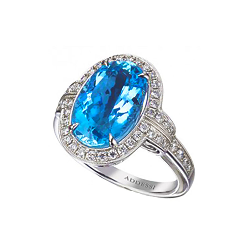 18kt White Gold Diamond and Aquamarine Ring