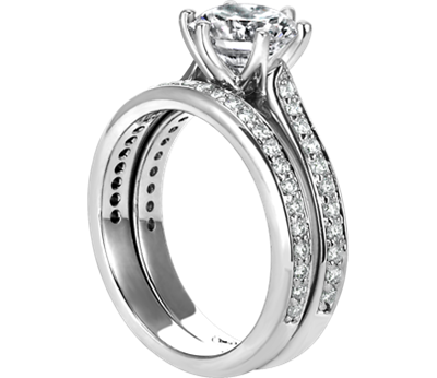 Pave Diamond "Trellis" Side-Stone Bridal Ring Set 