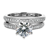 Pave Diamond "Trellis" Side-Stone Bridal Ring Set 