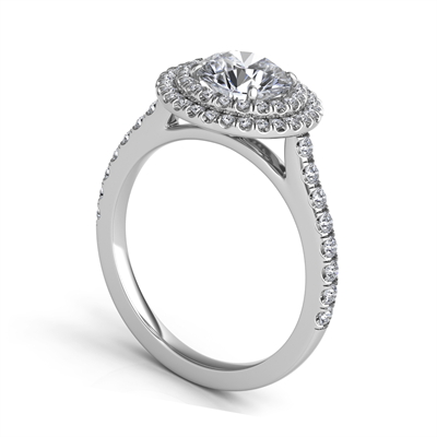 Round Double Halo Arched Cathedral Pave Ring