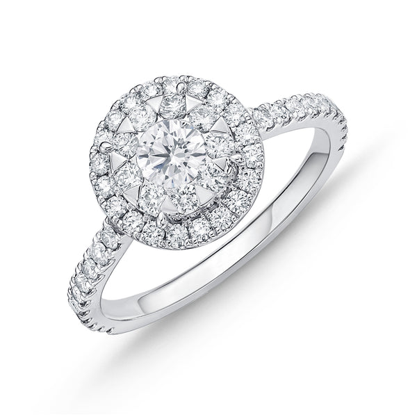 Halo Diamond Ring in Platinum .65 ct.