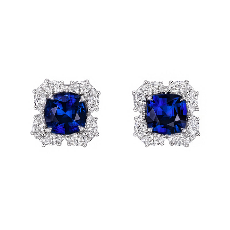 Cushion Sapphire & Marquise Diamond Earrings