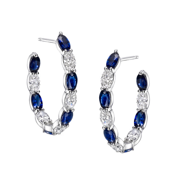 Sapphire & Diamond Oval Hoop Earrings