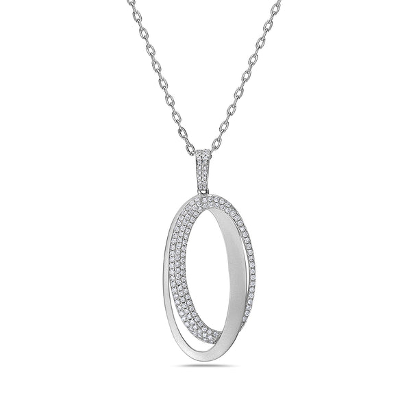 TWIN OVAL PENDANT WITH DIAMOND PAVE OVAL AND WHITE GOLD OVAL