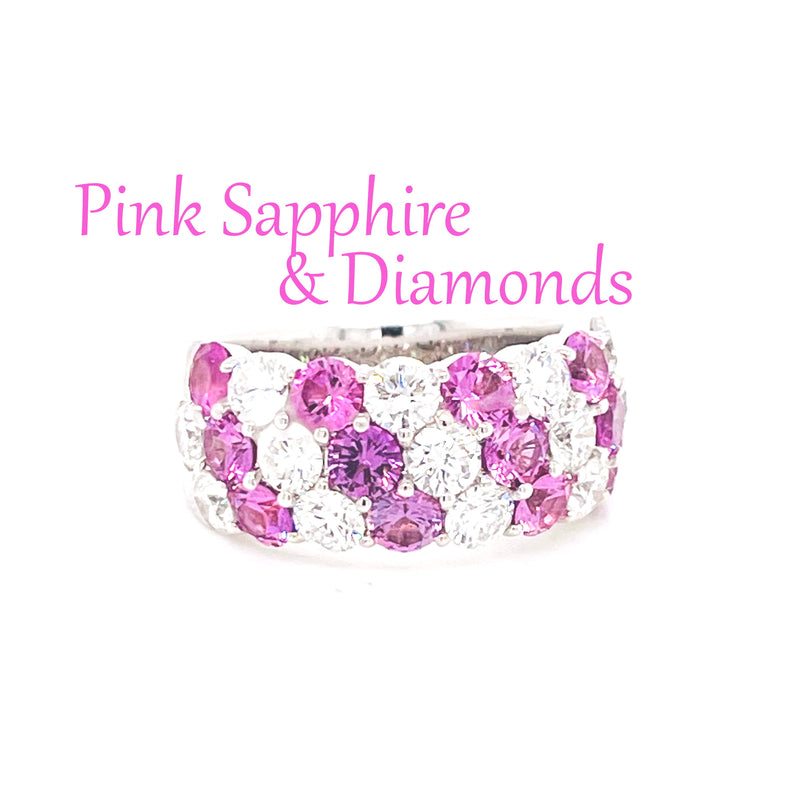 Multi Row, Pink Sapphire & Diamond ring