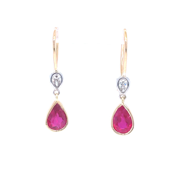 Custom Handmade Ruby & Diamond Drop Earrings