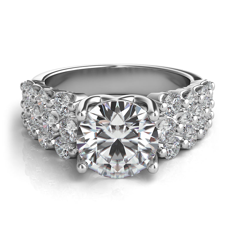Three Row Round Diamond Engagement Ring