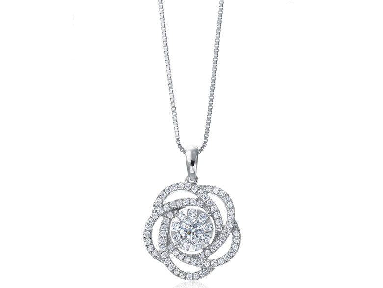 Flower Diamond Necklace with White Gold .65 ct.