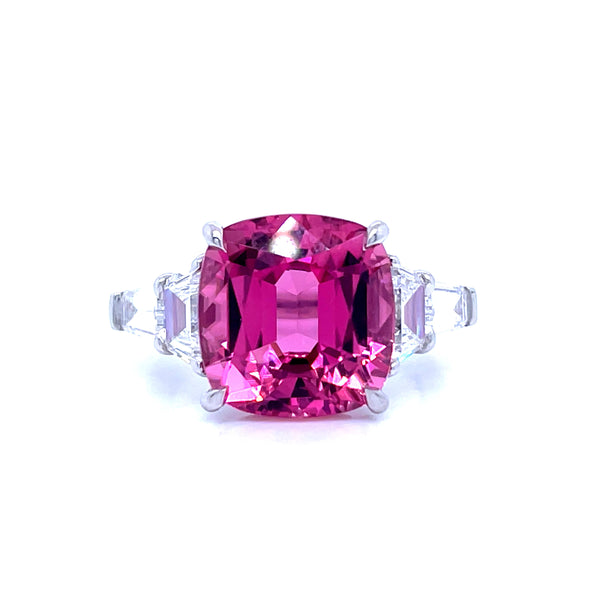 Stunning Cushion Pink Tourmaline & Diamond Ring