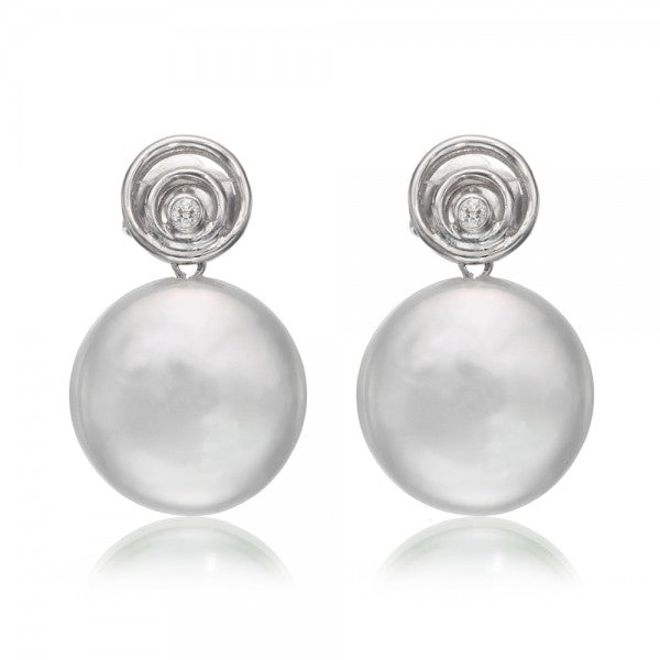 Charming Freshwater Coin Pearl & Diamond Gold Earrings