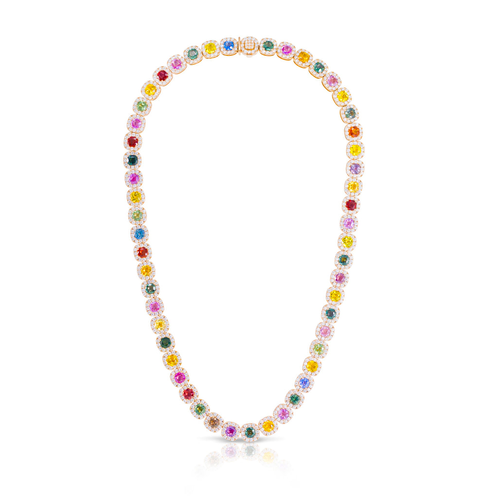 Emerald Ruby And Multi Sapphire Beads Necklace (7 String) | My Earth Stone