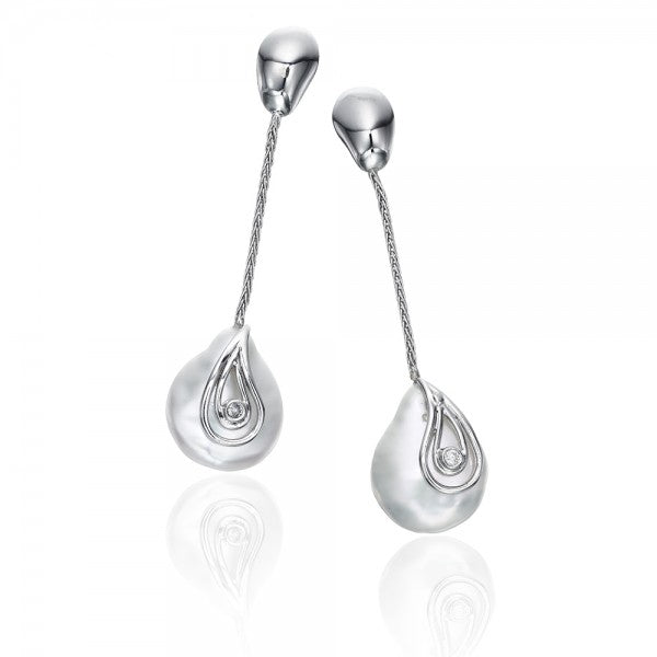 Striking Freshwater Cultured Coin Pearl & Diamond White Gold Earrings