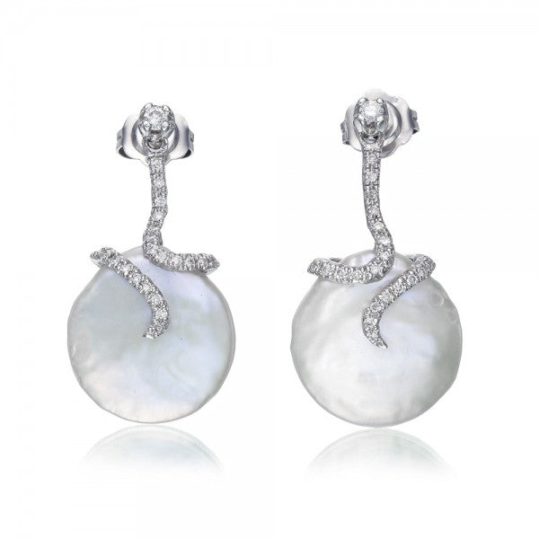 Enchanting Cultured Freshwater Coin Pearl & Diamond Earrings